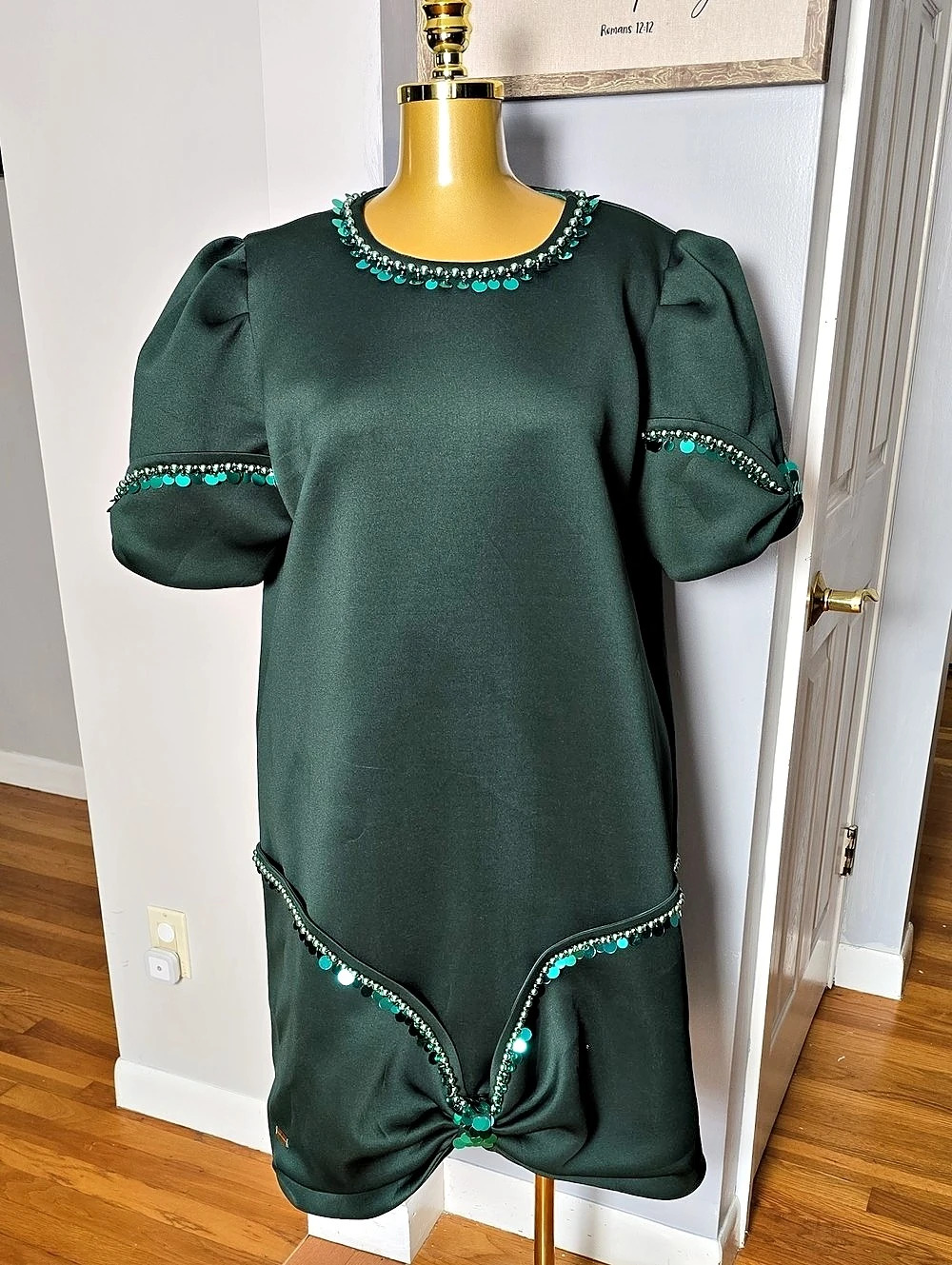 Green Embellished Mini Dress NWOT